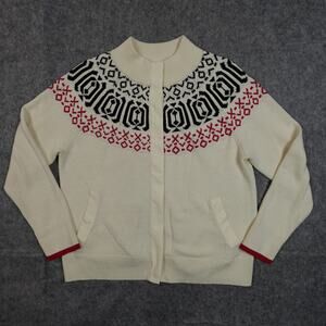 Talbots Cream Cardigan with Black and Red Pattern